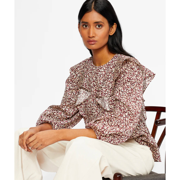 NWT Ted Baker London Sanjaa Floral Ruffle Cotton Long Sleeve Blouse, size 0/US 2 - Picture 1 of 7